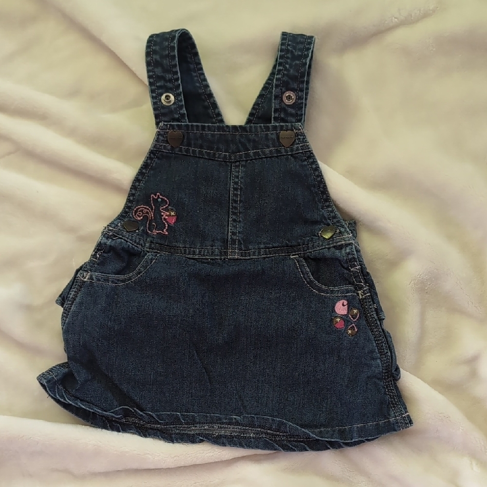 Denim Kids Overalls with Embroidered Squirrel